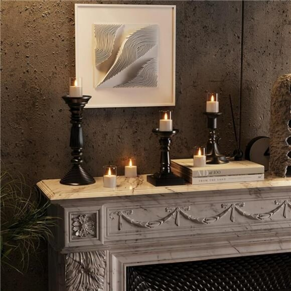 Flickering Flameless LED Candles Set Battery Timer Pillar Votive Home Decor - Picture 6 of 7